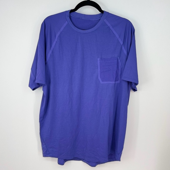 Athletic Front Pocket Short Sleeve Purple T-Shirt - Picture 1 of 4